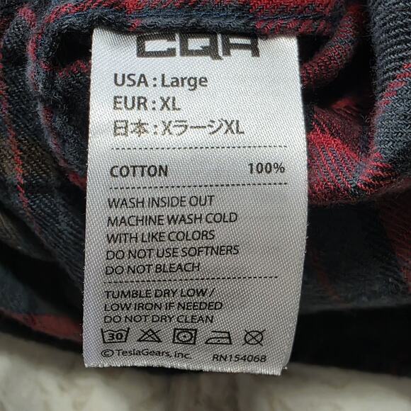 CQR Plaid Flannel Shirt Jacket Mens Large Blue Red Cotton Corduroy Trim - Picture 6 of 8